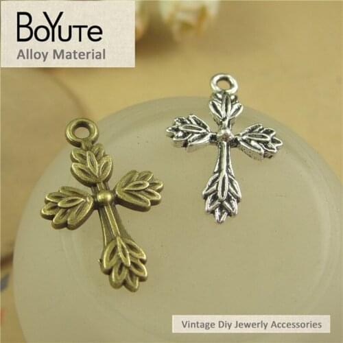 BoYuTe (100 Pieces/Lot) 17*26MM Antique Bronze Silver Plated Zinc Alloy Cross Charms for Diy Jewelry Accessories Makings