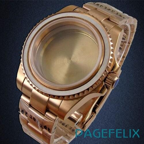 Rose Gold Coated Watch Cases for NH35 NH36 NH36A Sapphire Crystal Watch Bracelet Deployment Clasp Screw Crown no Insert