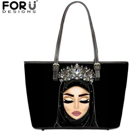 FORUDESIGNS Womens Shoulder Bag Queen Hijab Face Muslim Islamic Girls Print Handbag Travel Storage Shopped Bags Tote Beach Bag
