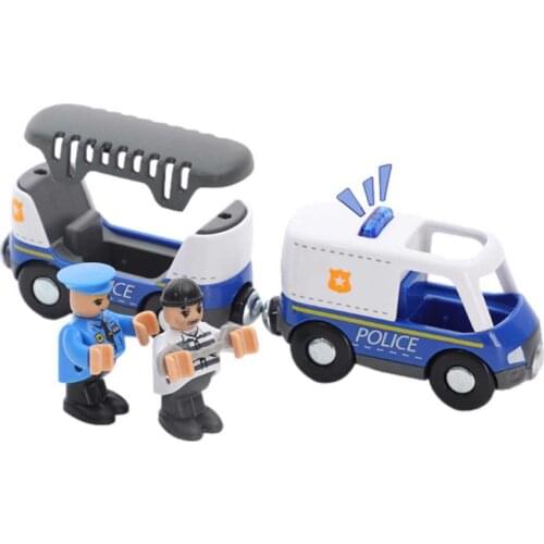 Police Train Toy Magnetic Locomotive Compatible with Wooden Track