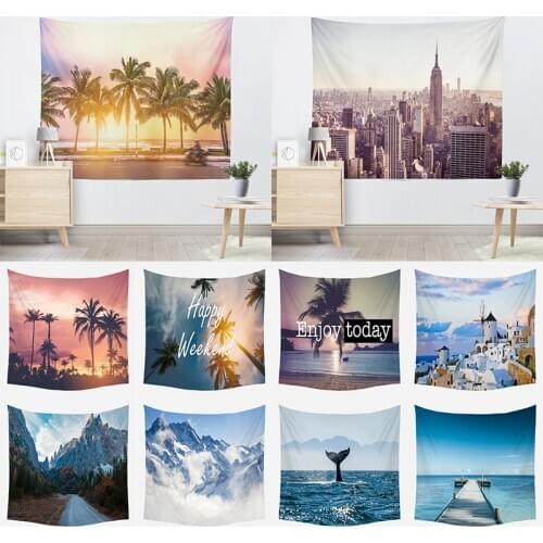 Summer Beach Scenery Tapestry Wall Hanging Ocean Building Coconut Tree Wall Tapestry Wall Carpet Table Cloth