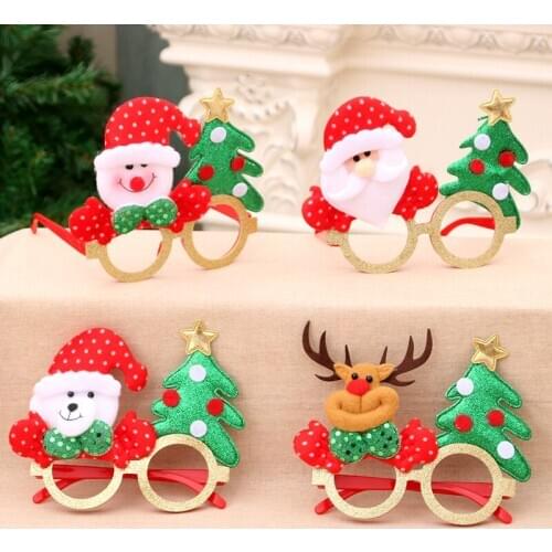 Funy cute cartoon christams decor santa claus cristmas tree snowman elk glasses gift accessories for holiday