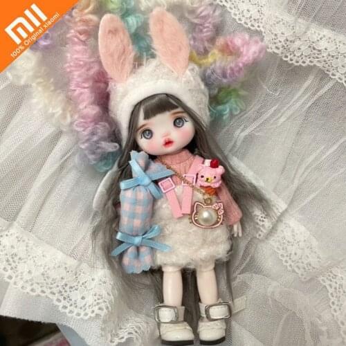 Xiaomi 17cm BJD Mini Doll Movable Joint Girl Baby 3D Big Eyes Beautiful DIY Toy Doll with Clothes Dress Up Fashion Doll Gift
