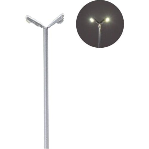 T93D 10pcs Model Trains Bright White Two-heads Z N Scale 1:220 Street Light Lamps 3.5cm