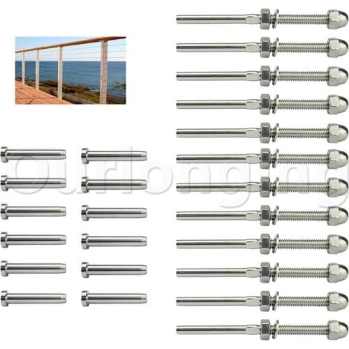 316 Stainless Steel Cable Railing Kits Fit 1/8" Wire Rope Threaded Swage Stud Tensioner and Stud End For Stair Post Deck Railing