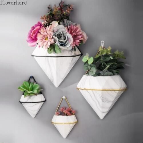 Marble Pattern Wall-mounted Flower Pot Without Punching, Creative Hanging Simulation Plant Dried Flower Pot, Ceramic Flower Pot