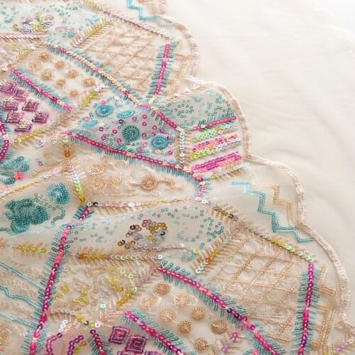 New Mesh Colorful Sequins Embroidered Lace Fabric Dress Skirt dress Clothing Accessories Width 130cm 1yard