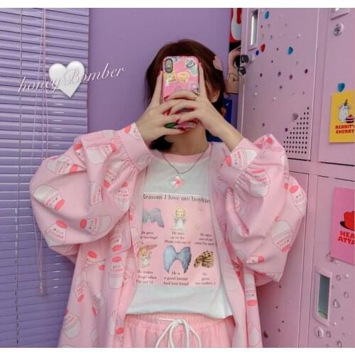 Autumn Blouses Casual Shirts For Women Pink Strawberry Milk Sweet Girl Vintage Harajuku Polo Shirt Long Sleeve Top