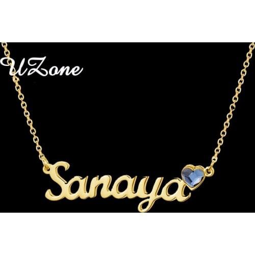 UZone Birthday Stone Heart Nameplate Necklace CZ Custom Love Personalized Name Necklaces Women Wedding Engagement Wholesale