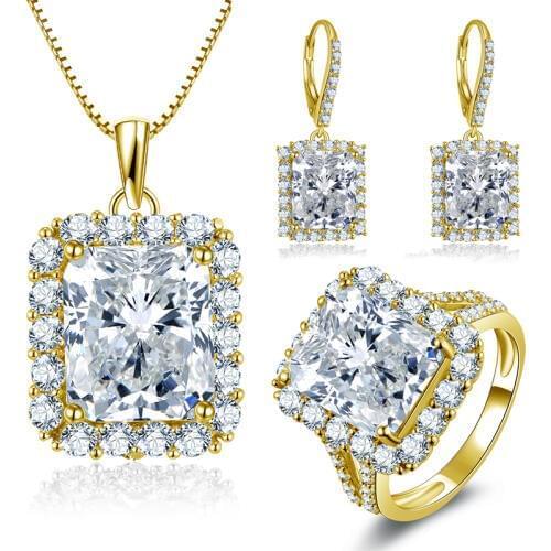 QYI Gold jewelry Woman Set 14K Solid Yellow Gold Ring Set Engagement Wedding Lovers Jewelry Gift