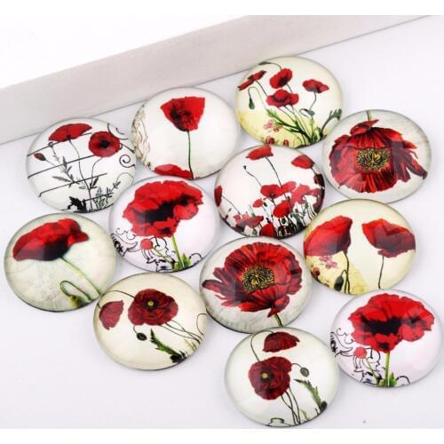 Reidgaller Mixed Round Dome Flatback Vintage Flower Photo Glass Jewelry Pendant Cabochon 10mm 12mm 14mm 18mm 20mm 25mm