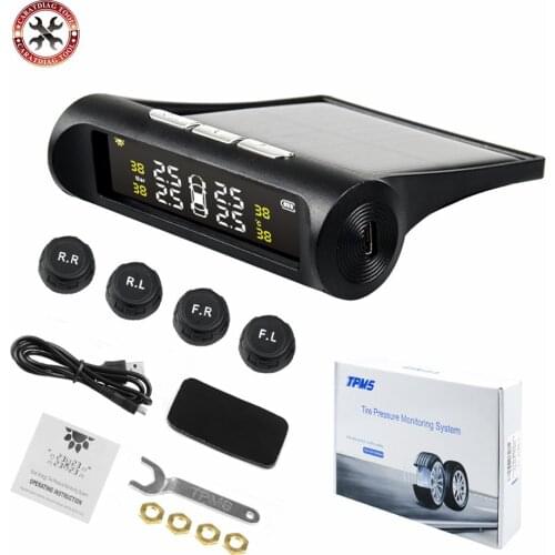 TPMS Tire Pressure Monitoring System Solar Power Charging LCD Display Internal/External Sensors Auto Alarm System Free Shipping