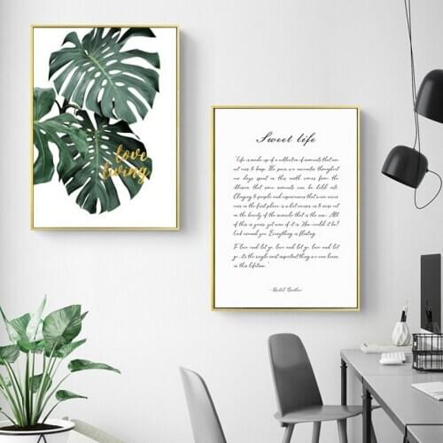 Nordic Decortive Green leaves wall art Canvas Painting Prints nature Landscape Posters for Living Room Morden Home Decor