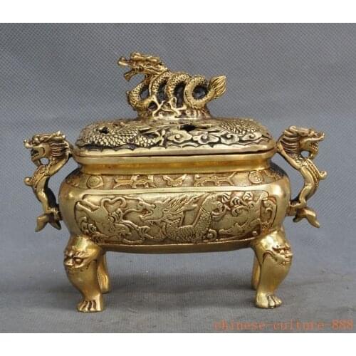 Crafts statue old china fengshui brass zodiac dragon beast statue Incense Burner Censer pot halloween