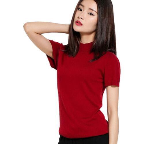 LOWEST PRICE Hot Sales Womens Short Sleeve Sweater Solid Cotton Blend Slim Style Pullover Knitwear High Quality Free Shipping