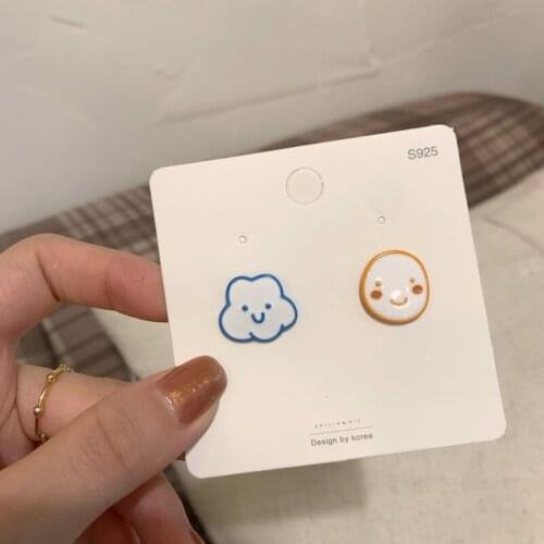 ZDMXJL New Cute Simple Women Earrings Smile Face Cloud Sunshine Asymmetrical Ear Stud Jewelry Accessories pandora 925 original