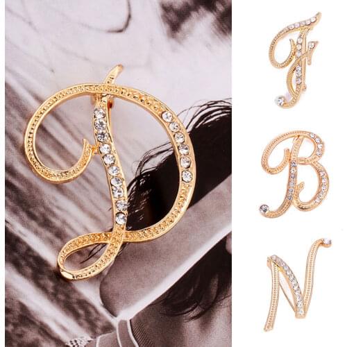 A-Z English Letters Brooch Rhinestones Crystal Silver Color Elegant Alphabet Pins For Women Cute Fashion Jewelry Accessories