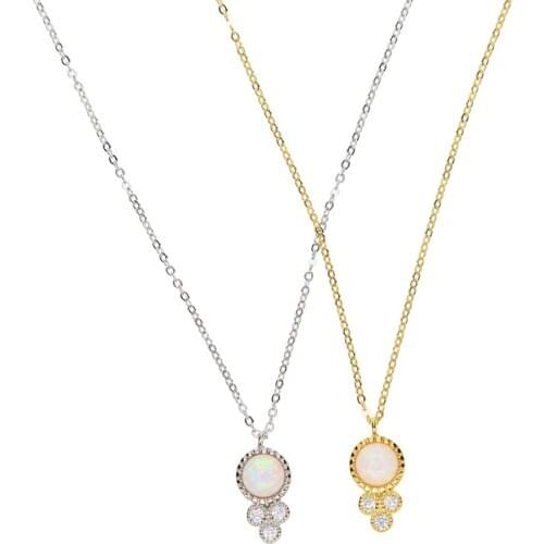 925 Sterling Silver Necklaces & Pendants For Women Fashion single stone minimal Lady Cubic Zirconia opal 925 Jewelry Accessories