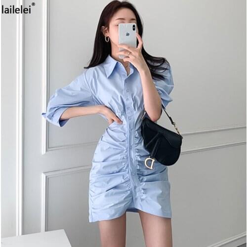 Smoke plait hubble-bubble sleeve dress female new show thin shirt skirt waist