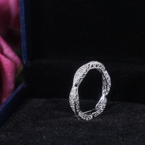 Twisted Rope Hemp Hollow out Ring Plating Silver Micro Cubic Zirconia Tail Ring Fashion Womens Mans Jewelry