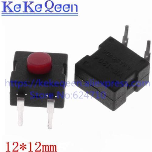 100PCS/LOT Flashlight Switch 1212-112DB 12*12mm 1212 Bending Foot 2pins Red Button LED ON-OFF