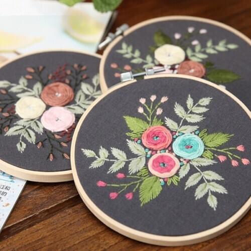 15cm *15cm Plant Flowers Pattern Handcraft Embroidery DIY Material Package Hanging Painting Decorate