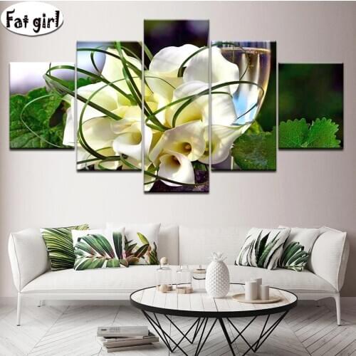 5 Pieces Calla lily Flower Diamond Painting Large Wall Art mosaic diamond embroidery Polygraph Living Room Gift Romantic Gift