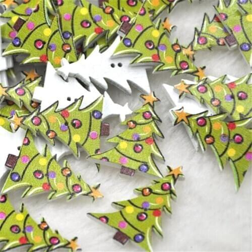 50 pcs Merry Christmas Tree Wood Buttons 30*24mm Sewing Craft Mix Lots WB327