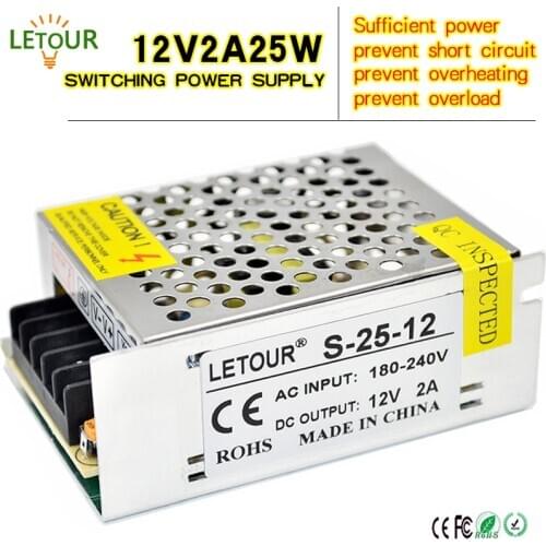 AC-DC 12V 2A 25W Power Supply Adapter AC180V-240V Transformer DC 12V 25W LED Driver Switching Power Supply Motor CE FCC Cert