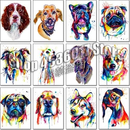 Animals 5d Diy Diamond Painting Watercolour Cross Stitch Diamond Embroidery Cartoon Dogs Mosaic Full Needlework Christmas Gifts