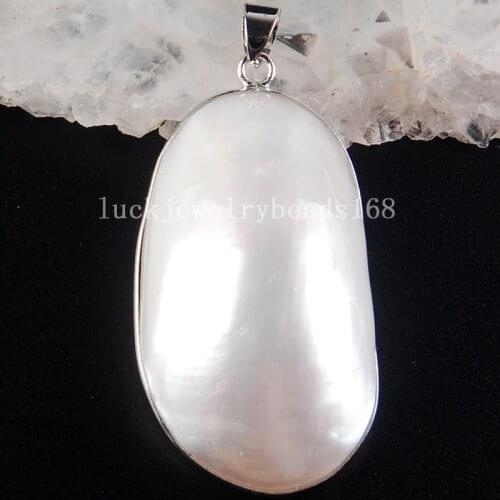Free Shipping Women Fashion Jewelry 25x45x14mm Beautiful White Mother of pearl Shell Oval Pendant Bead C3779