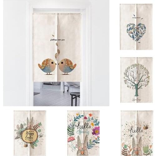 Children Cartoon Bedroom Door Curtain Kitchen Partition Half Curtain Cotton Linen Blackout Curtain Doorway Hanging Curtain