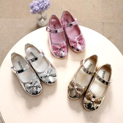 Ins Fashion Hot sale Students dance performance shoes Kids Girl sequined bow children shoes princess bowknot shoes XZ19084