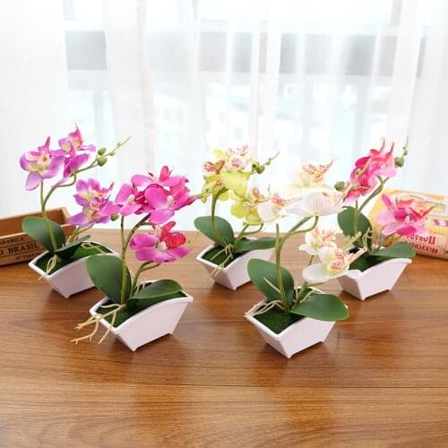 One Set Potted Artificial Plants Height=22cm Diameter=14cm Artificial Butterfly Orchid Flower for Home Garden Bedroom Decoration