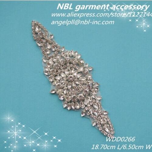 Crystal bridal beaded patch rhinestone applique for wedding dress DIY sash iron on WDD0266