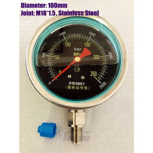 0-250Mpa 2500bar High Pressure Gauge M18*1.5 Common Rail Pressure Test 35000PSI Radial Ultra High Pressure Gauge M20*1.5