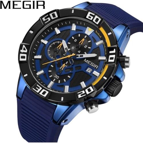 MEGIR Watch Men Chronograph Military 3D Face Male Clock Top Brand Luxury Rubber Silicone Band Business Man Sport Wristwatch 2121
