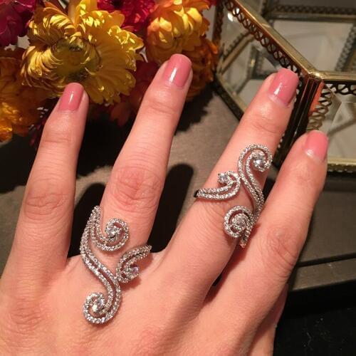 Fashion trendy cubic zirconia open adjustable ring for women