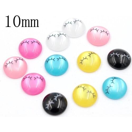 48pcs/lot Size 10mm Fashion Smiling face with eyela Round Shape Multicolor Flat Back Resin beads For DIY Decoration