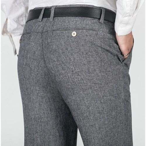 2021 Mens Loose Straight Imitation Cotton and Linen Trousers Summer Thin Non-Ironing Casual Pants