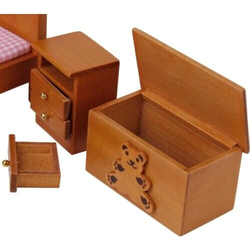 Brown Wooden Bear Bedroom Set 1/12 Dolls House Miniature Nursery Furniture