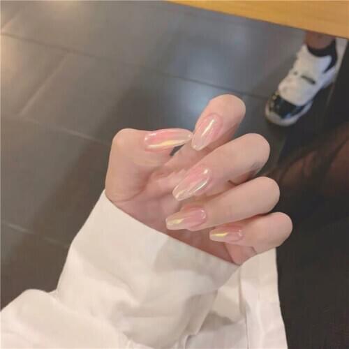 American punk style Ins mirror pink ballet false nails french 24pcs with glue lady full nail tips cute fake nails Nail art