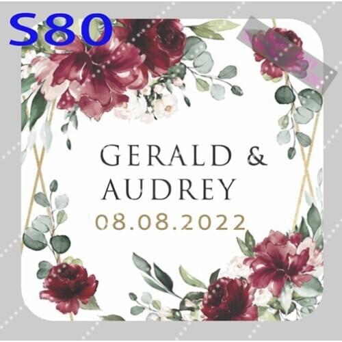120 Pieces, Custom Square Wedding Stickers, Invitations, Candy Favors Gift Boxes Labels, Birthday, Logo, PhotoPersonalized