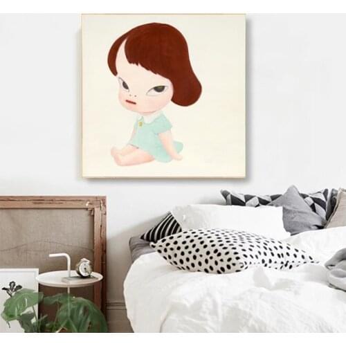 Nara Yoshitomo Funny Cartoon Oil Painting By Hand Made On Canvas Graffiti Art Oil Painting For Kids Wall Decoration