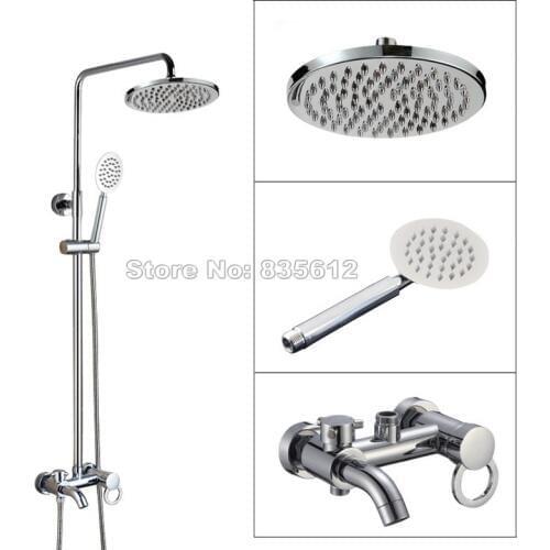 Wall Mounted Single Handle Rain Shower Faucet Set Chrome Finish Bathroom Tub Mixer Taps + Rainfall Shower Heads Wcy337