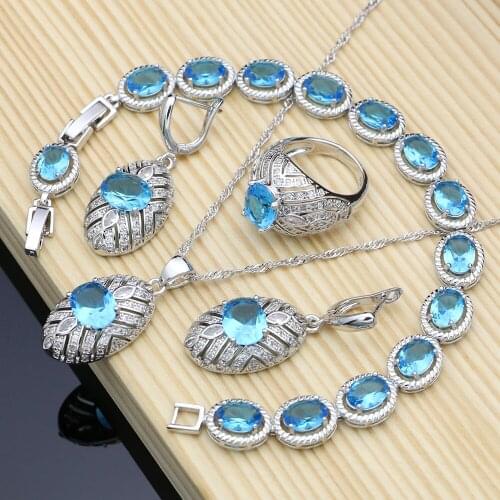 Natural Zircon Costume Jewelry Kits Bridal Silver 925 Jewelry Set For Women Earrings/Pendant/Rings/Bracelet/Necklace Set