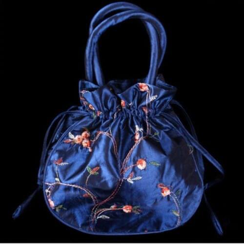 New Womens Royalblue Handmade Embroidered Flower Silk Jewelry Bag Purse Pouches