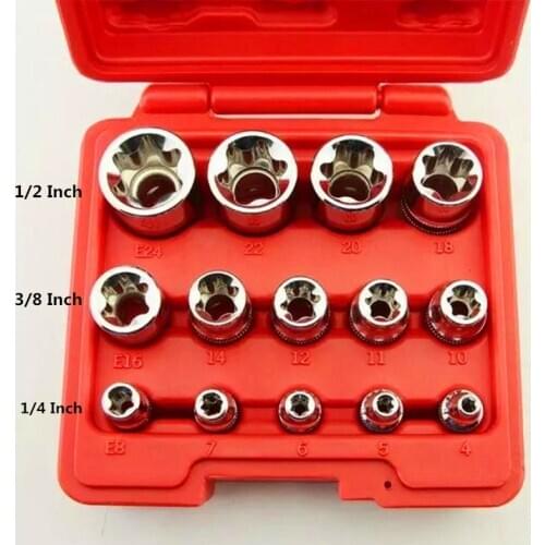 New 14pcs/set E Torx Star Female Bit Socket Set 1/2"/3/8"/1/4" Drive E4 -E24