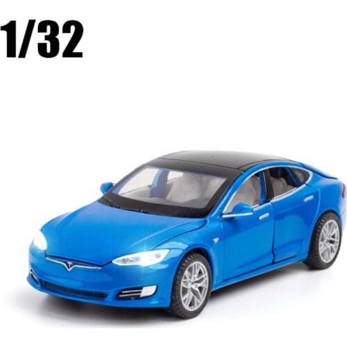 New Alloy Car 1:32 Tesla Model S P100D Metal Model Car Six Door Sound Light Pull Back Toy Car Kids Gift Free Shipping