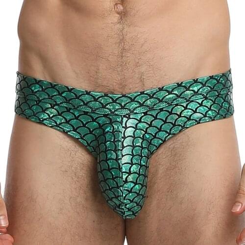 Pinkysenson men underwear briefs fish-skin leather Shorts Men U Convex Low Waist Male Underpants мужские g стринги мужиские трус